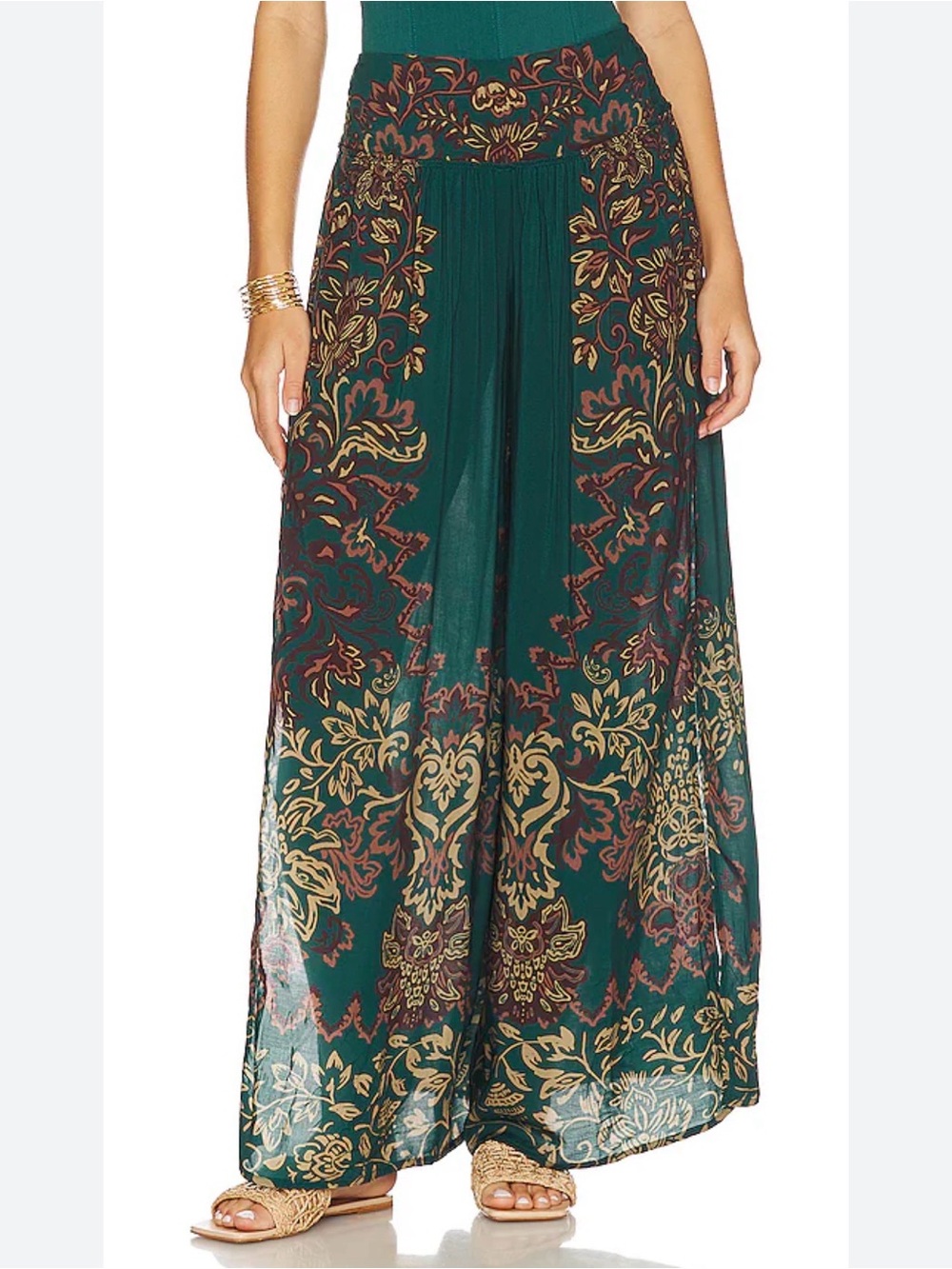 Free People Sweet Arrival Pant Boho Teal Flowy EUC Small Pockets